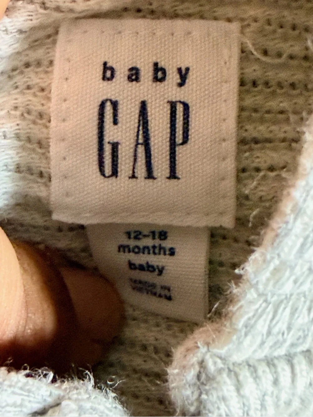 GAP Light Gray Hooded Zip Sweatshirt with Teddy Patch Size 12-18 M